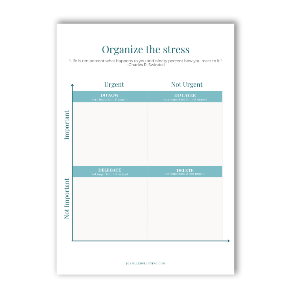 Organize the stress with the Eisenhower matrix.